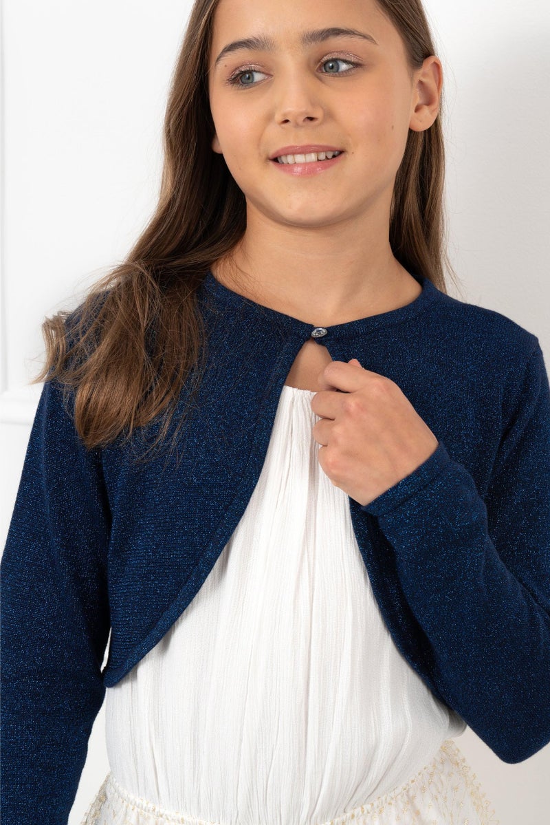BOLEROSE Girls Long Sleeve Sparkle Cardigan Childrens Kids Bolero Shrug (Midnight Blue, 7-8 YRS) - Image 5
